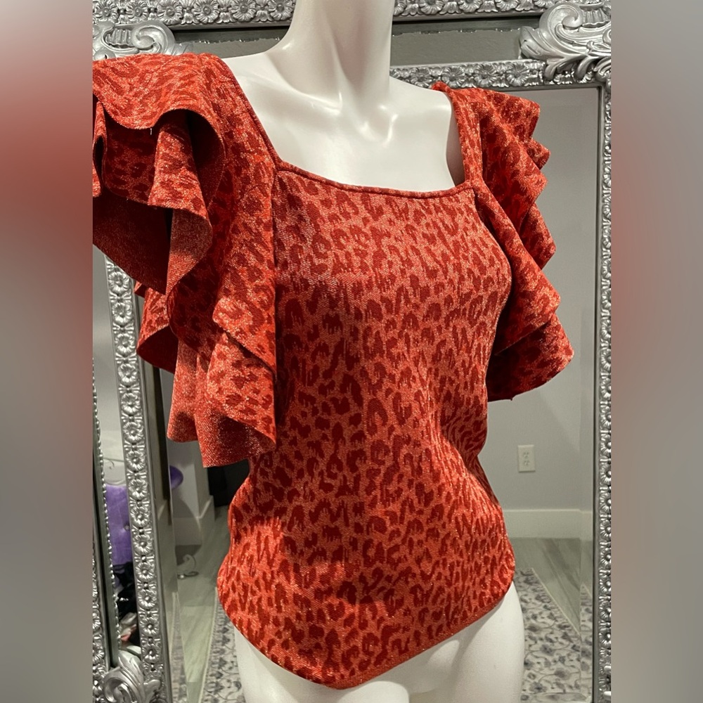 INC International Concepts  Animal Leopard Print Ruffle Blouse